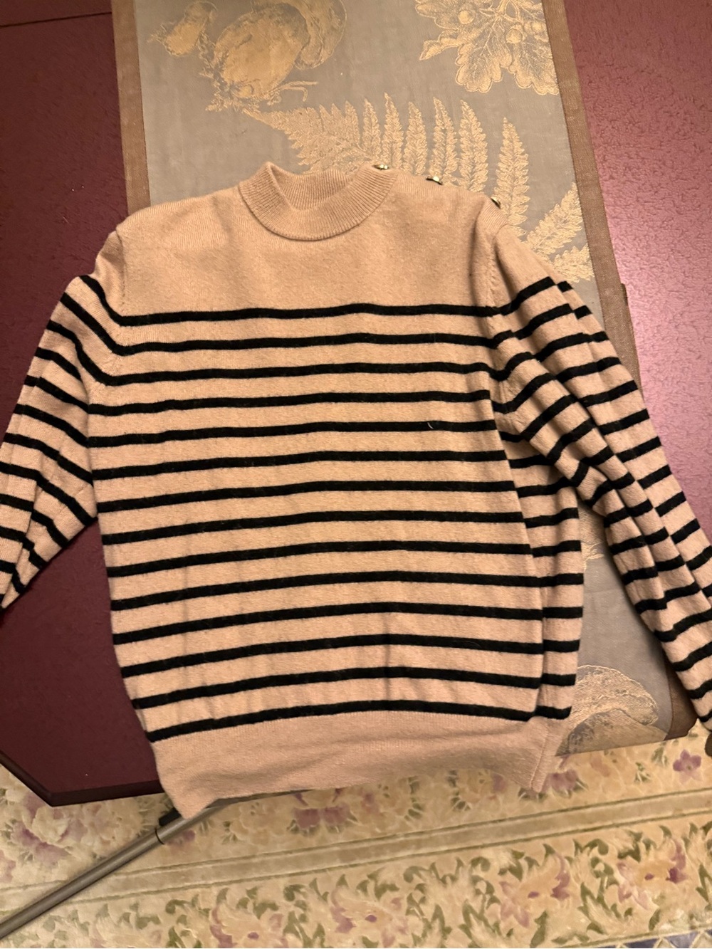 Monoprix France Striped Knit Sweater in Beige and Black